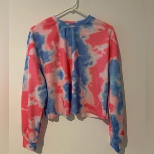 SHEIN Women Large Cropped Sweatshirt Pullover Tie Dye Crew Neck Bright Casual